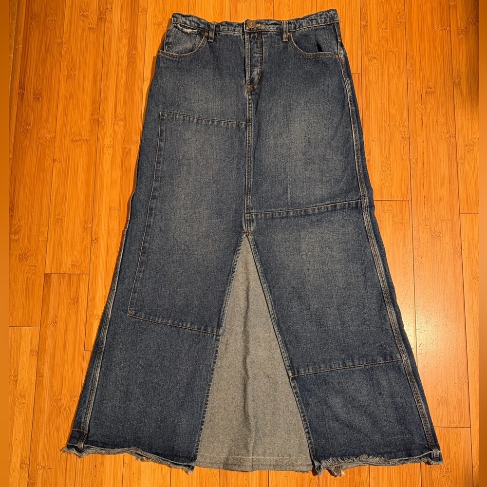 Free People Leanne Patchwork Denim Maxi Skirt Size 28 - Picture 4 of 16